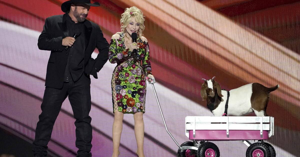Cheeky rocker dolly parton makes threesome joke, debuts 'world on fire' at acm awards