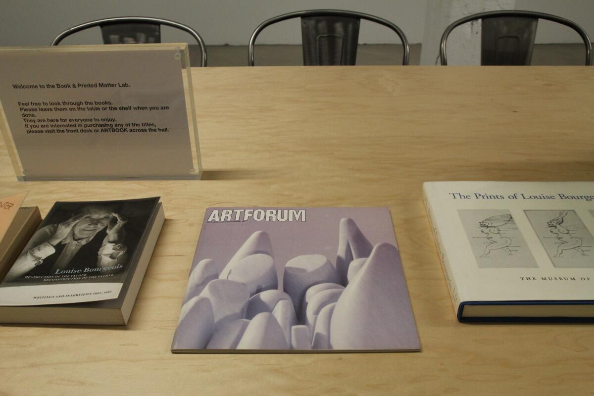 A research lab behind the South Gallery features documents, photographs and other ephemera tied to artist Louise Bourgeois — including this vintage copy of Artforum featuring the artist's work on the cover.