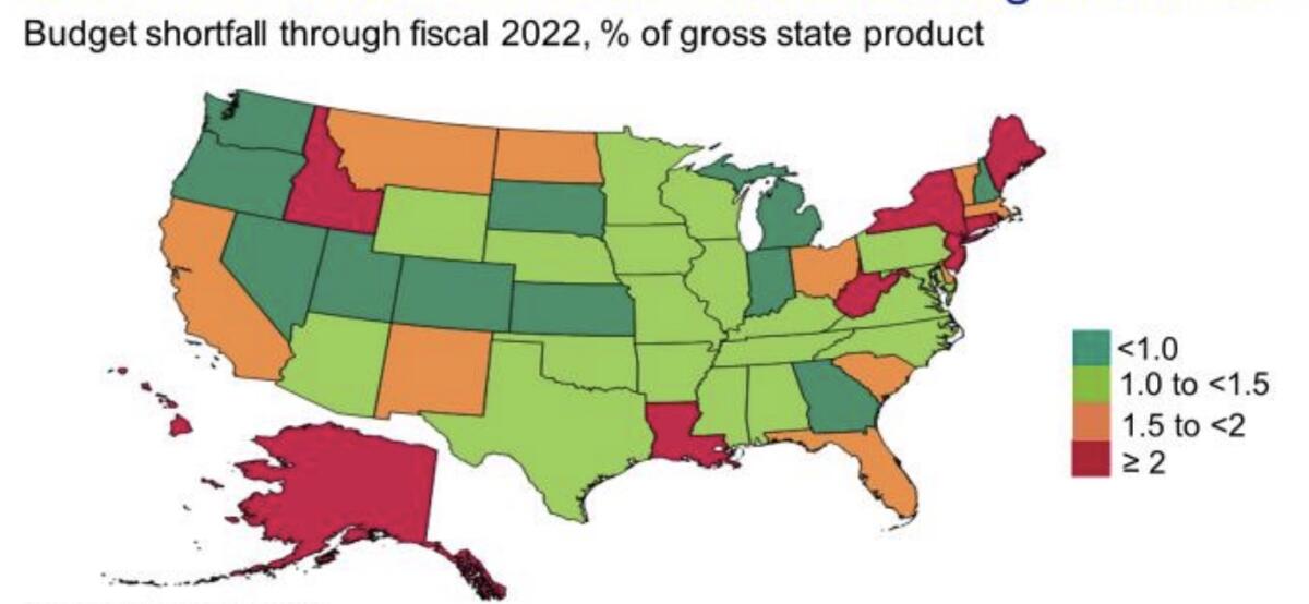 Pain from coronavirus-related budget shortfalls will be felt by states nationwide, red as well as blue.