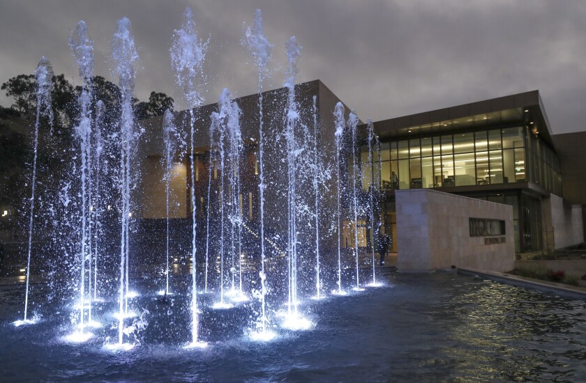 The show fountain at the Legacy International Center in Mission Valley.