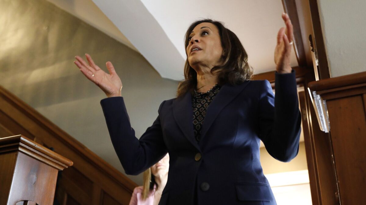 2020 Democratic presidential candidate Kamala Harris at a house party in Des Moines on April 11.
