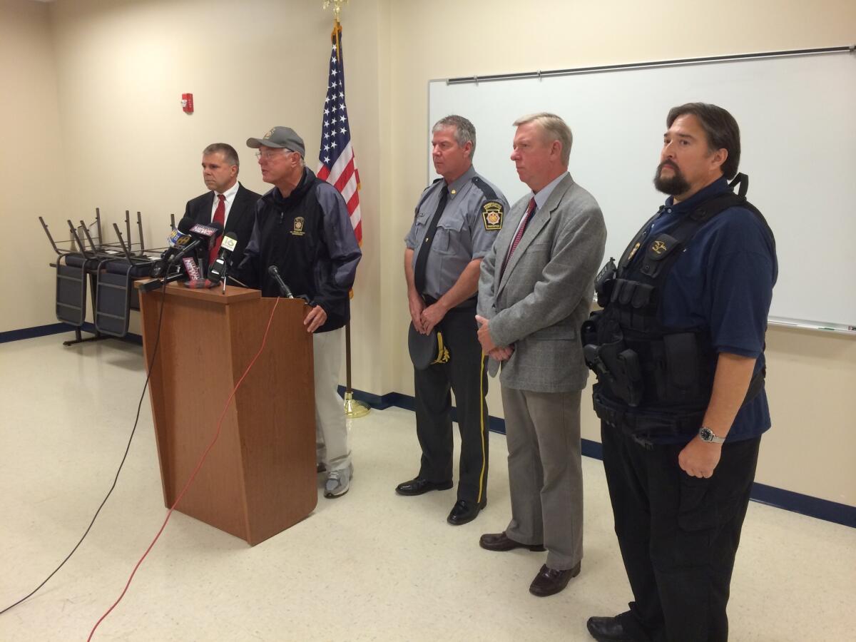 State police Commissioner Frank Noonan addresses the media in Blooming Grove, Pa. "This has been an emotional night for all of us," Noonan said.