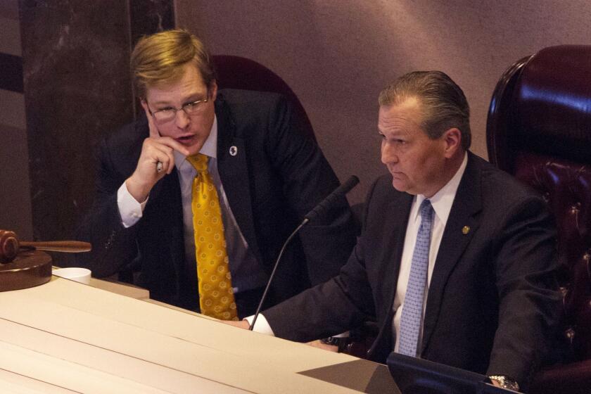 Alabama House Speaker Mike Hubbard, right, in January.