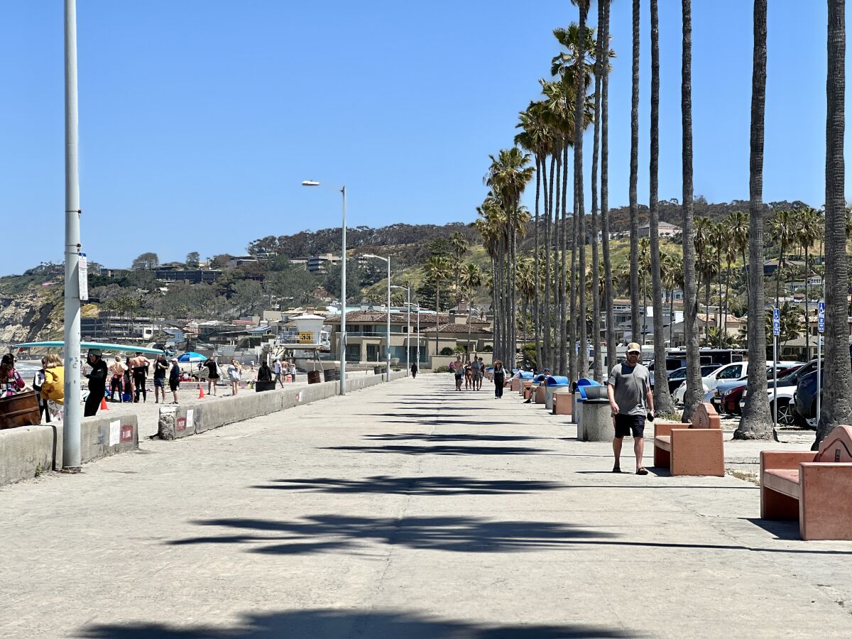 The La Jolla Shores boardwalk was empty of vendors at midday May 8.