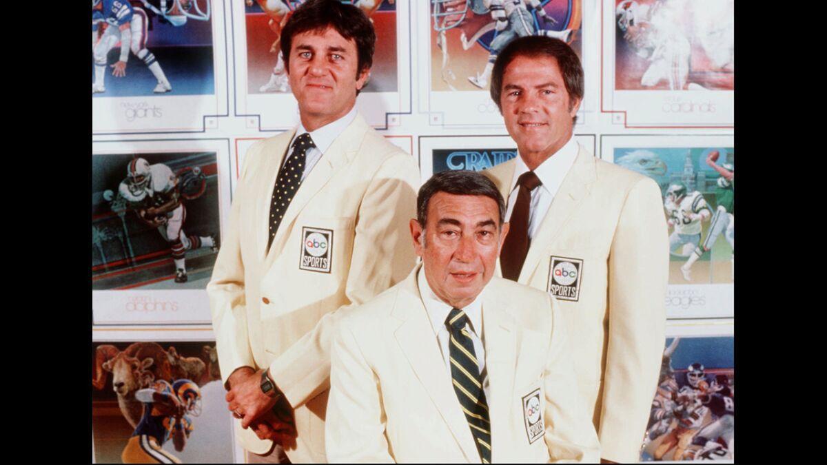 ABC's "Monday Night Football" crew of Don Meredith, Howard Cosell and Frank Gifford.