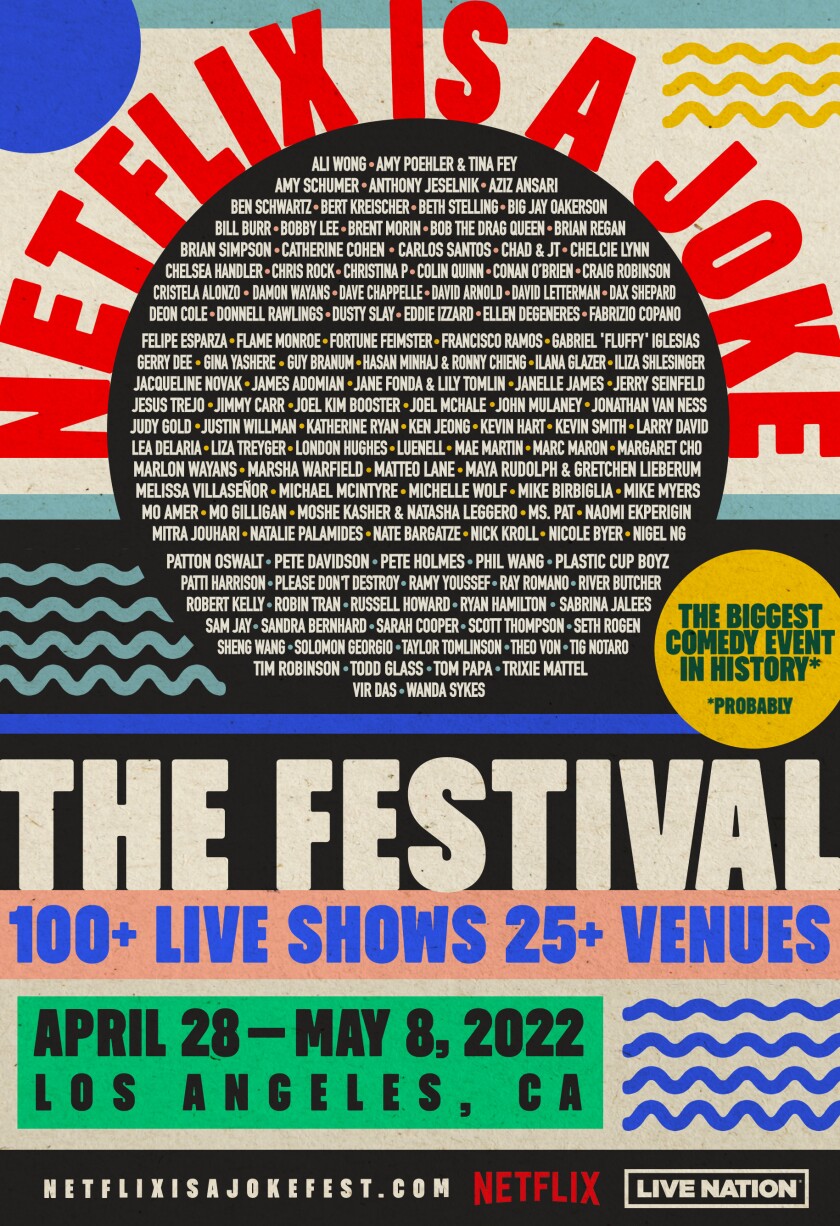 A poster featuring names of comedians