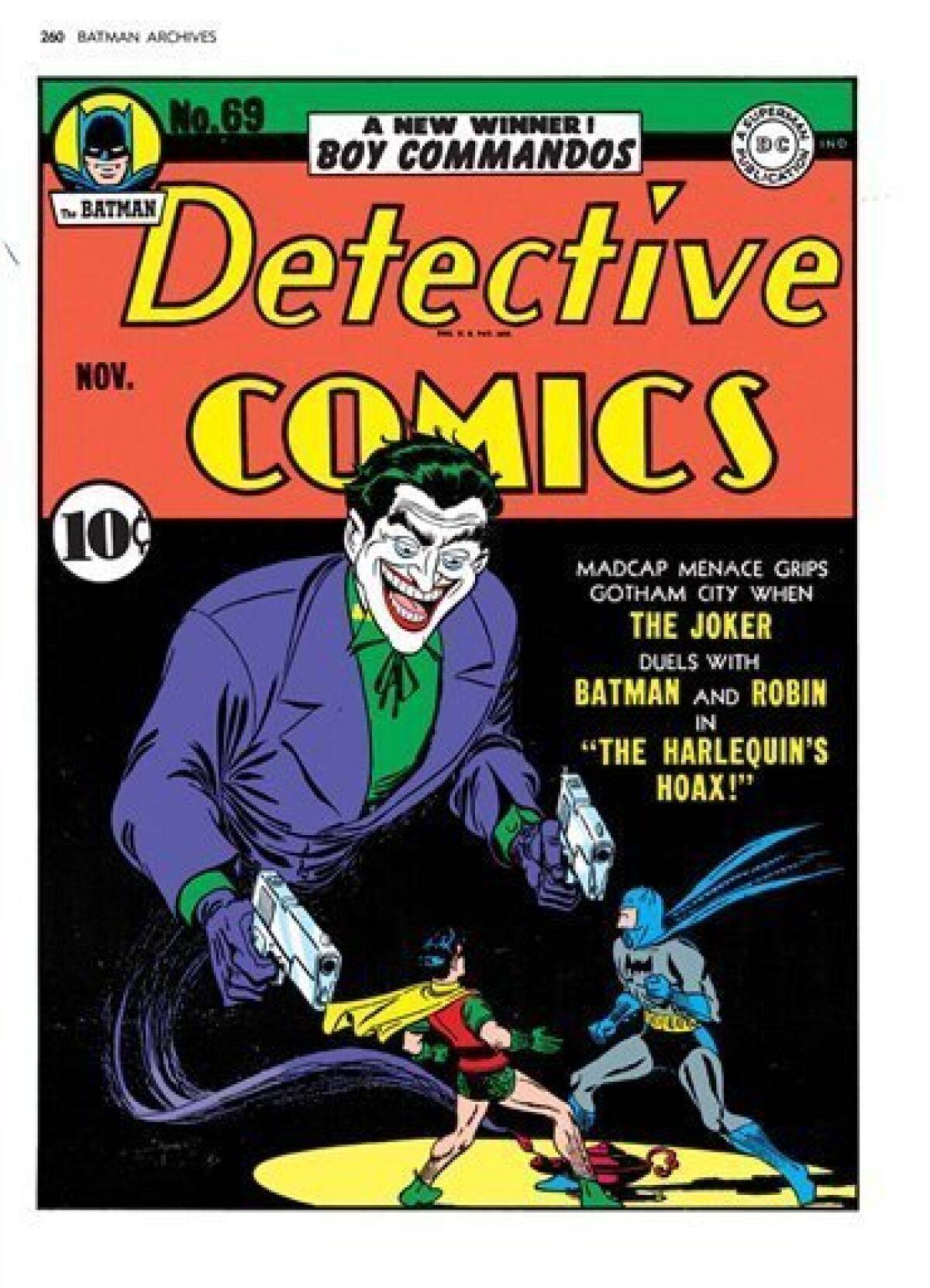In this undated photo provided by DC Comics, the issue 69 cover of "The Batman Detective Comics" is shown. Jerry Robinson, the artist who helped create "The Joker" in the Batman series has died on Wednesday, Dec. 7, 2011 in New York City. He was 89. (AP Photo/DC Comics, Jerry Robinson)
