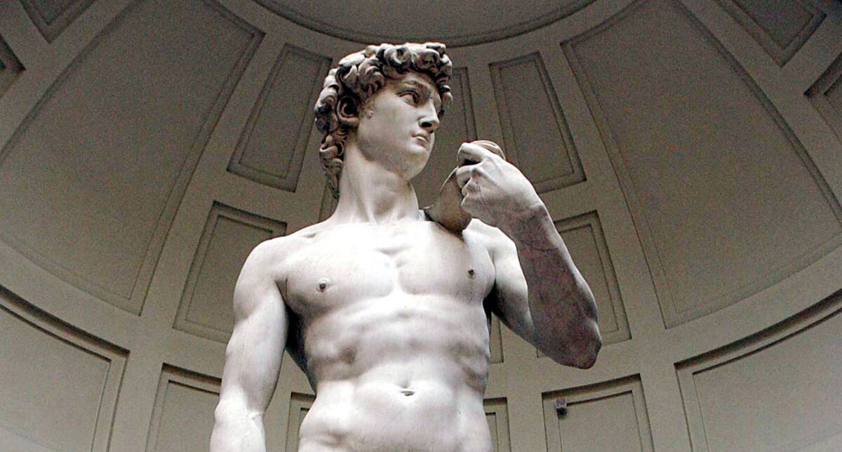 Michelangelo's "David" is seen at the dome of Florence's Galleria dell'Accademia.