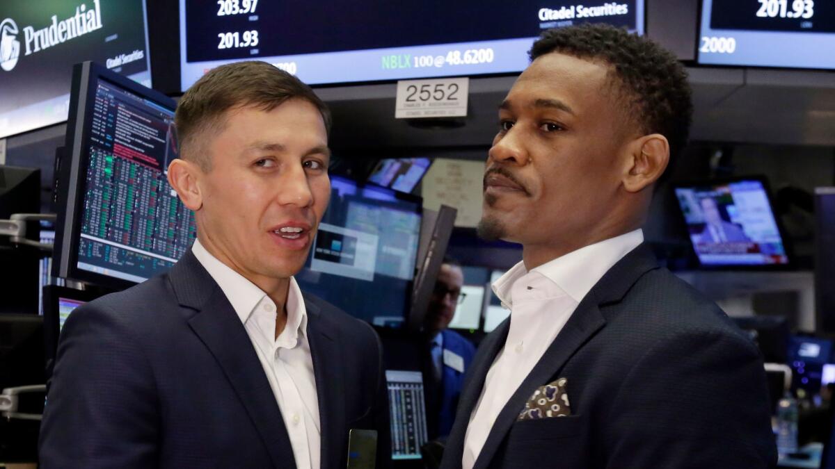 Daniel Jacobs, right, and Gennady Golovkin before their 2017 fight.