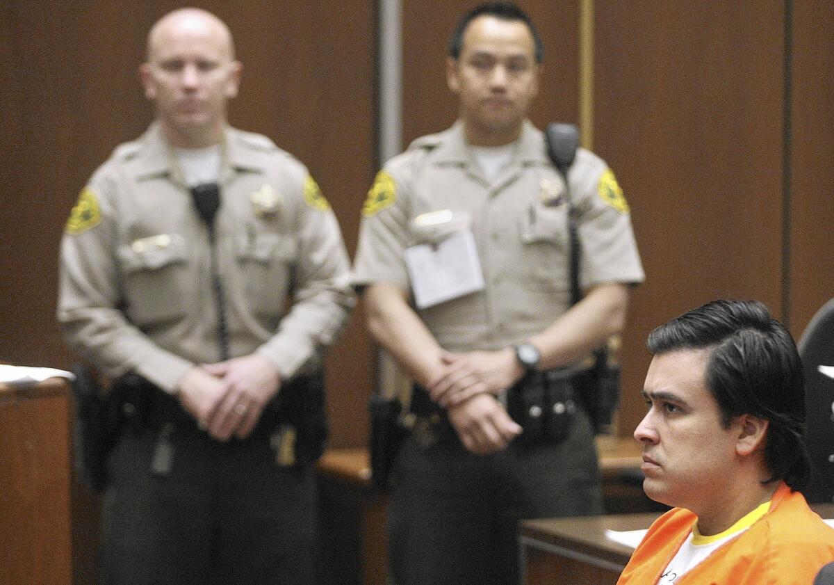 Jose Rigoberto Sanchez is sentenced to nine years in prison after being convicted of rape under the color of authority and soliciting a bribe after assaulting two women while on duty as an L.A. County sheriff's deputy in 2010.