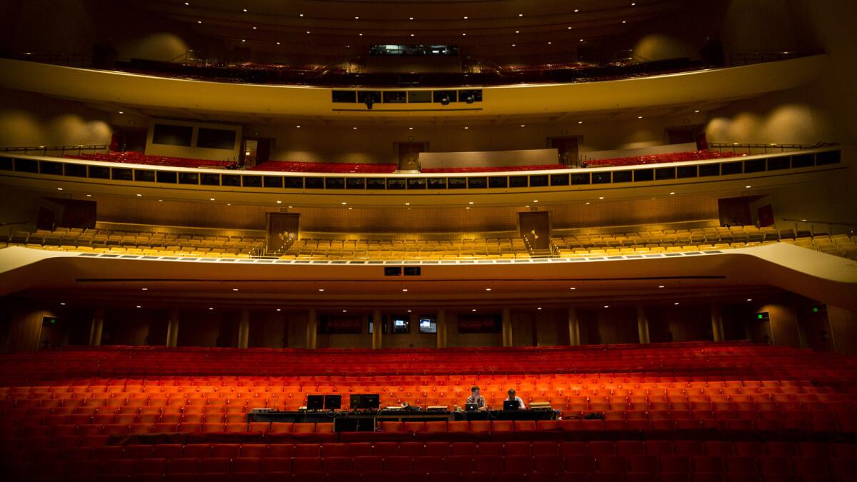 Inside an empty Dorothy Chandler Pavilion.