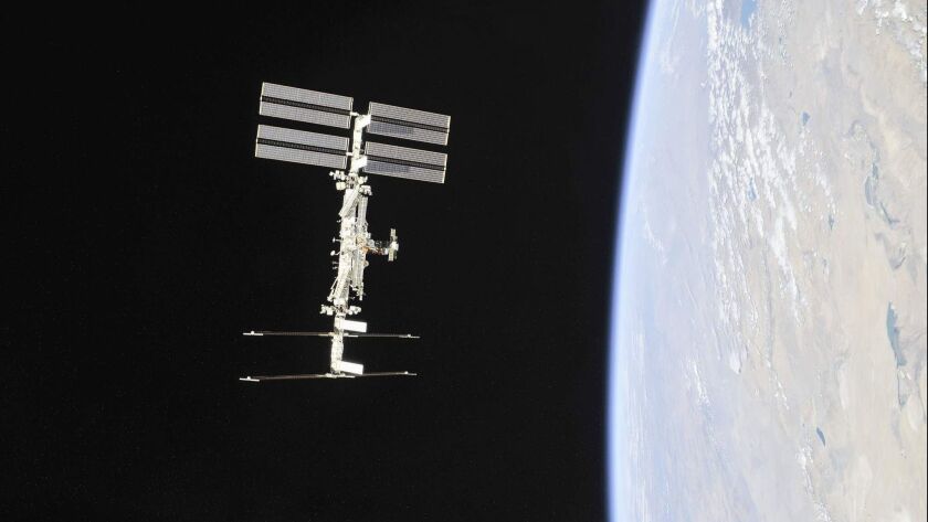 The International Space Station in orbit.