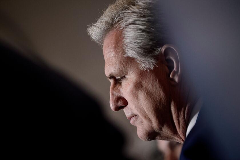 US Representative Kevin McCarthy, incoming minority leader, listens to reporters after Republican members of the House of Representatives met to elect their new leadership on Capitol Hill November 14, 2018 in Washington, DC. - Republicans in the House of Representatives elected McCarthy, the current No. 2 House Republican majority leader, to lead the Republican lawmakers in the House as the new minority leader, in a Republican-only vote on Wednesday. (Photo by Brendan Smialowski / AFP) (Photo credit should read BRENDAN SMIALOWSKI/AFP via Getty Images)