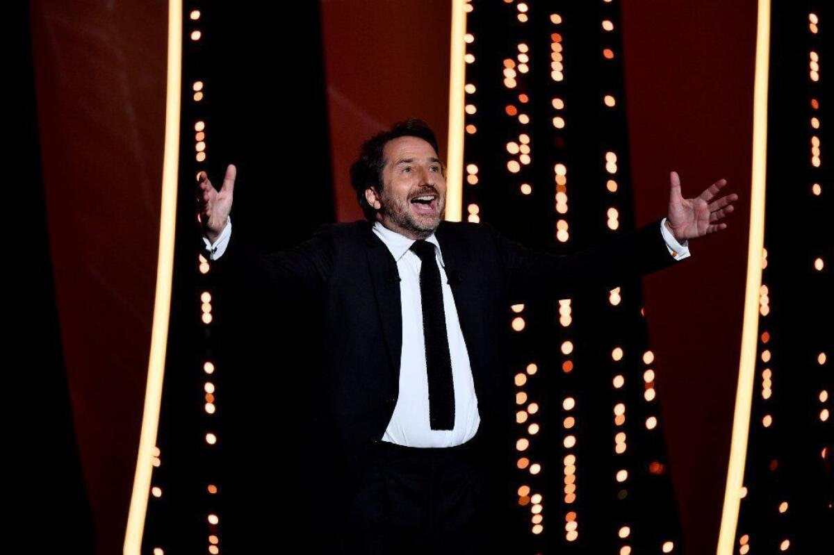 French actor Édouard Baer delivers a speech during the opening ceremony of the the Cannes Film Festival on May 14.