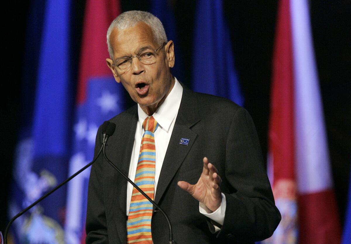 Then-NAACP Chairman Julian Bond addresses the civil rights organization's convention in Detroit on July 8, 2007.