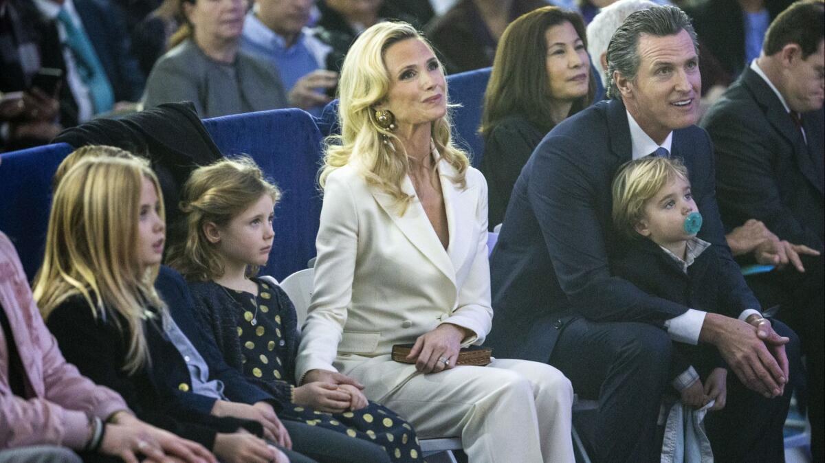 California Gov. Gavin Newsom with his family during his inauguration on Jan. 7, 2019 in Sacramento.