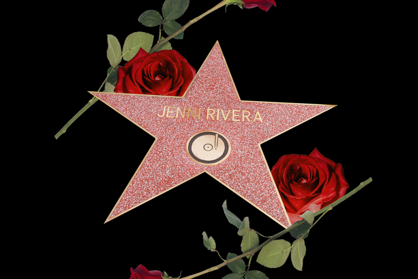 Collage of Jenni Rivera's star on Hollywood Walk of Fame and roses