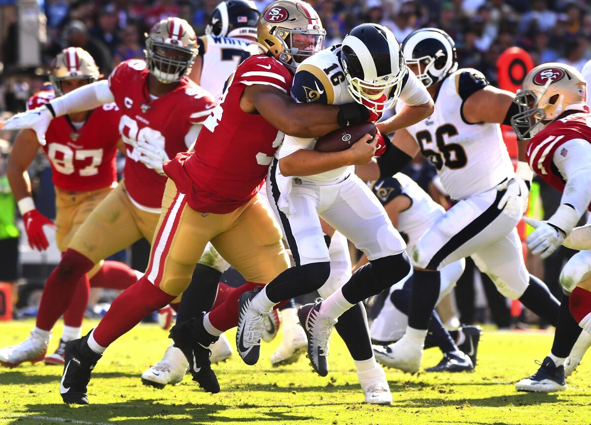 The 49ers' defense kept Rams quarterback Jared Goff under wraps when they met in October.