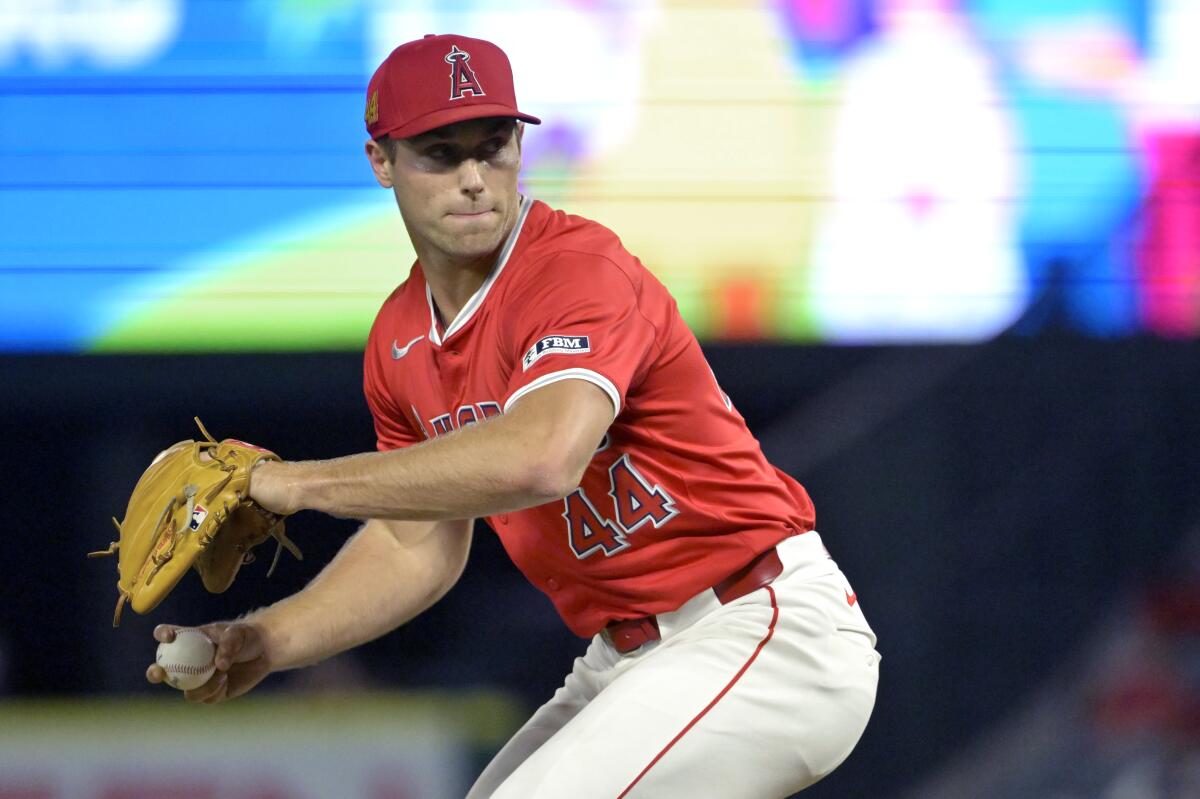 Angels reliever Ben Joyce delivers against the Atlanta Braves in August.