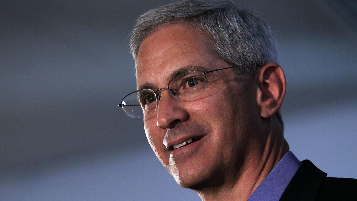 Former gubernatorial candidate Steve Poizner speaks to supporters at the Hiller Aviation Museum in San Carlos, California on May 28, 2010.