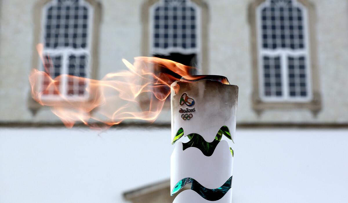 The Olympic flame at the Bonfim Church in Salvador, Brazil, on May 24.