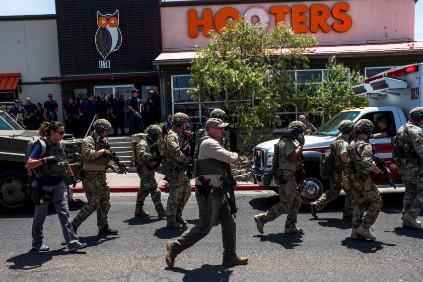 Law enforcement agencies respond to an active shooter at a Wal-Mart near Cielo Vista Mall in El Paso, Texas, Saturday, Aug. 3, 2019. - Police said there may be more than one suspect involved in an active shooter situation Saturday in El Paso, Texas. City police said on Twitter they had received "multi reports of multipe shooters." There was no immediate word on casualties. (Photo by Joel Angel JUAREZ / AFP) (Photo credit should read JOEL ANGEL JUAREZ/AFP/Getty Images) *** BESTPIX *** ** OUTS - ELSENT, FPG, CM - OUTS * NM, PH, VA if sourced by CT, LA or MoD **