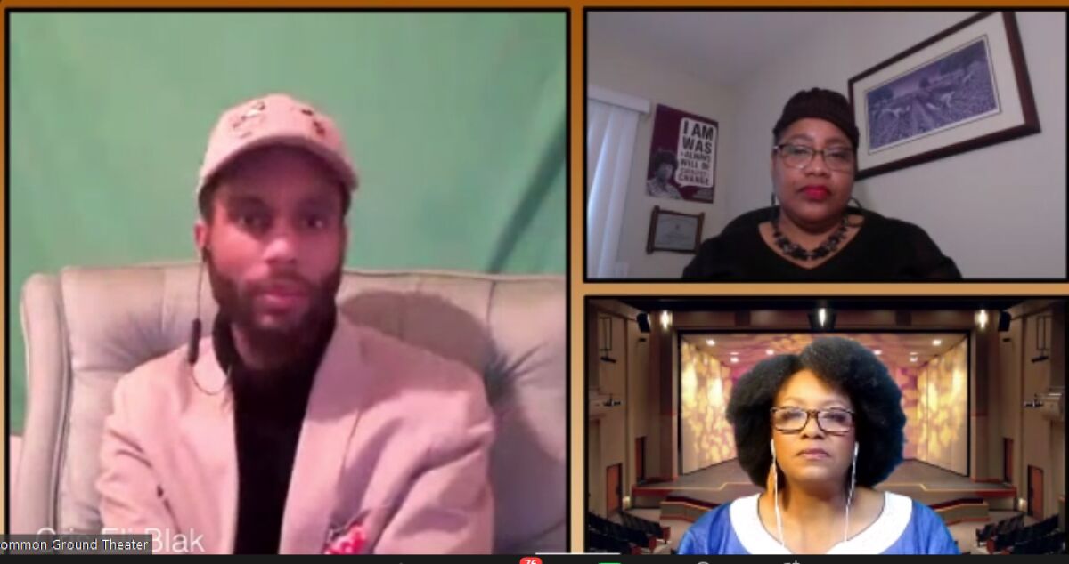 "Uplifting Black Voices" playwrights Cris Eli Blak, left, and A.D. Brown, top right, with director Yolanda Franklin.