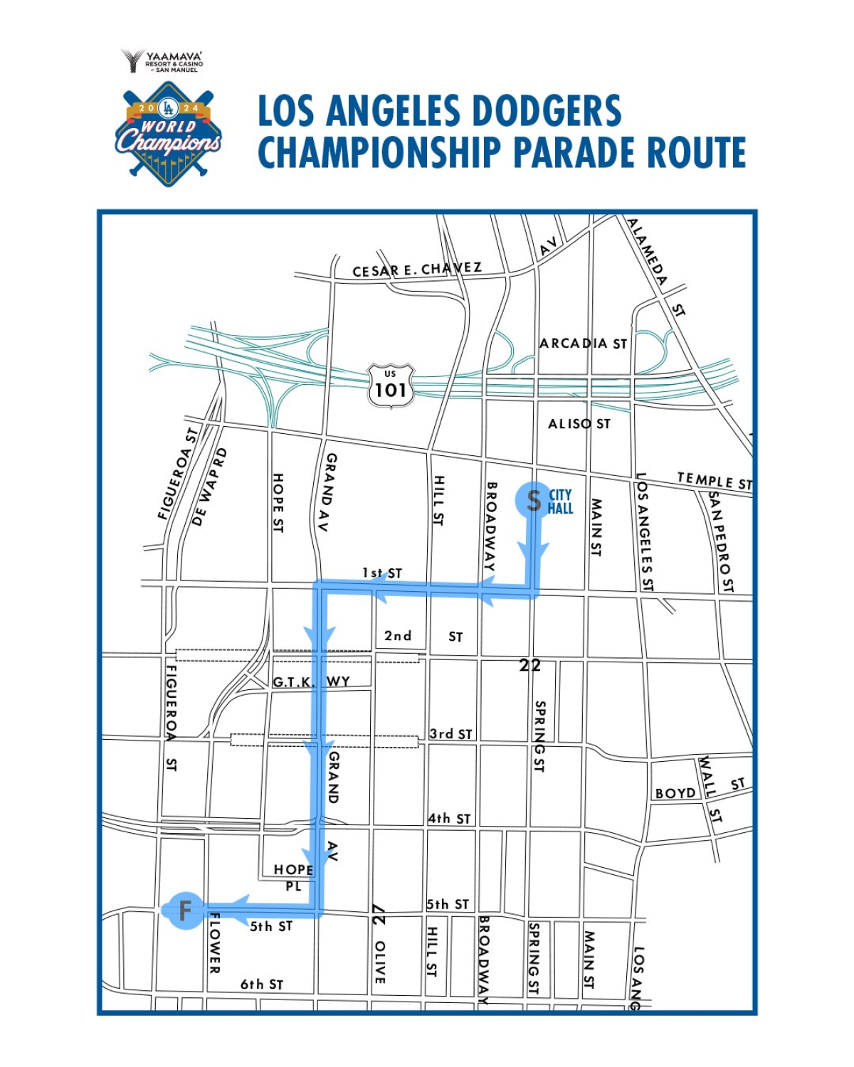 Dodgers 2024 World Series victory parade route.