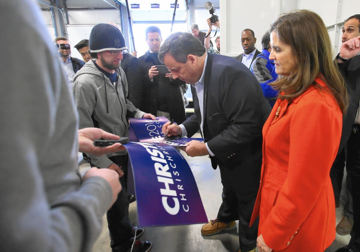 New Jersey Gov. Chris Christie campaigns for the Republican presidential nomination in Exeter, N.H. Independents are a coveted segment of New Hampshire's primary vote.