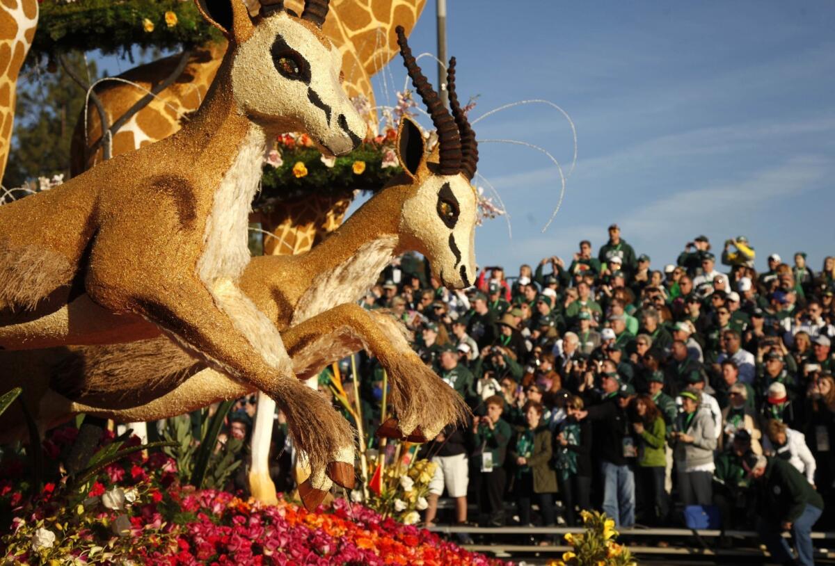 The Western Asset Management Co.'s entry, "So close, yet Safari," participates in the 125th Rose Parade in Pasadena.
