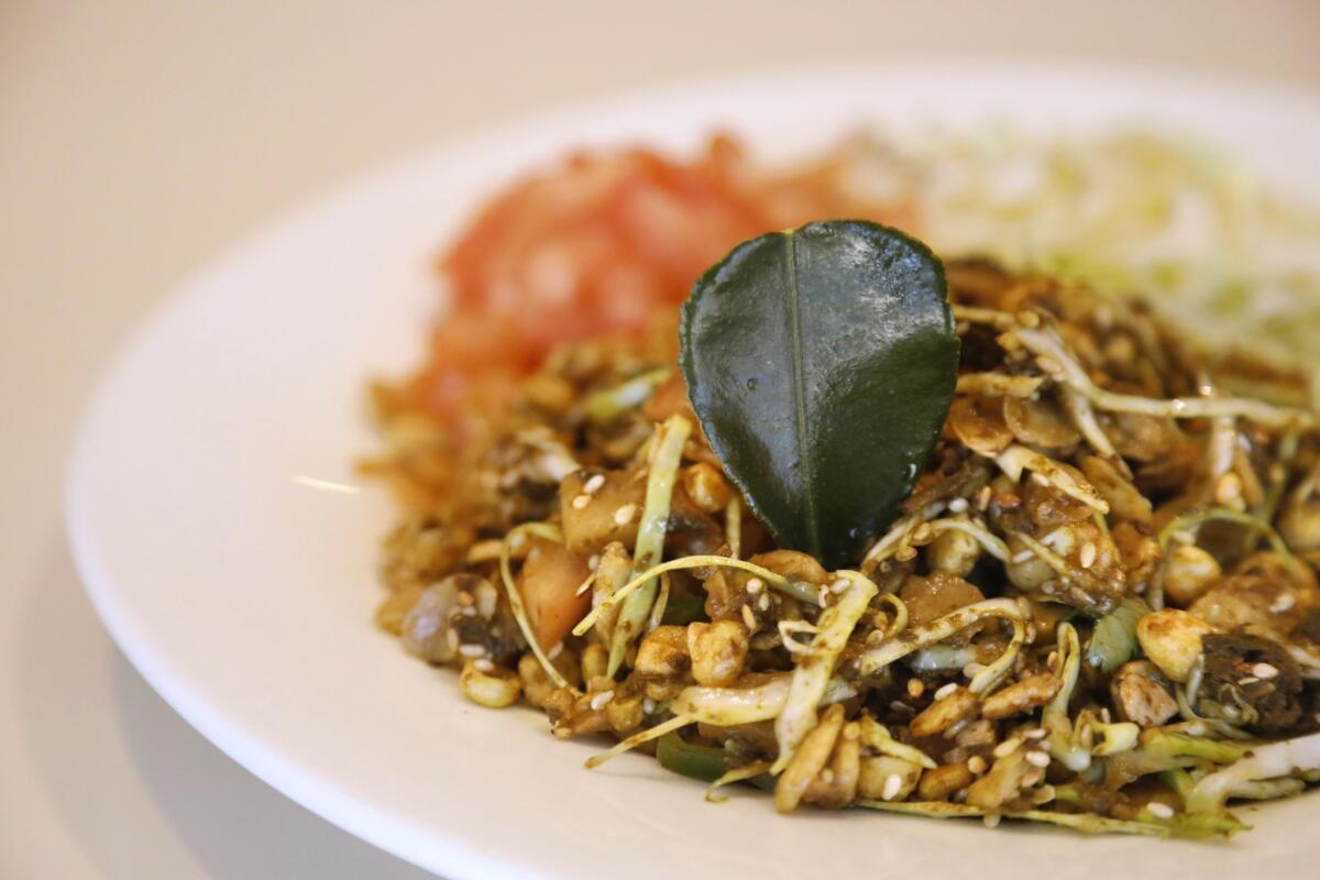 Tea leaf salad at Mutiara Food & Market, a halal Burmese restaurant and market in Inglewood.