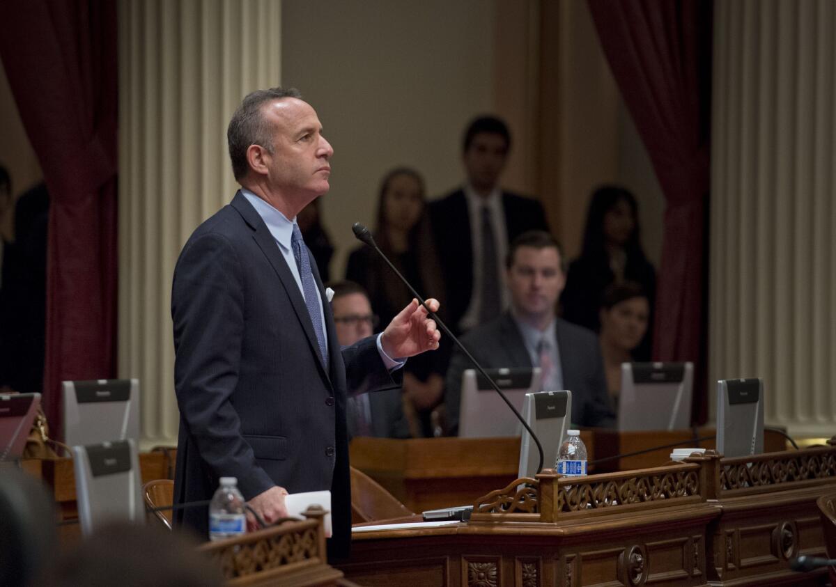 Senate President Pro Tem Darrell Steinberg (D-Sacramento) speaks on the floor in March.