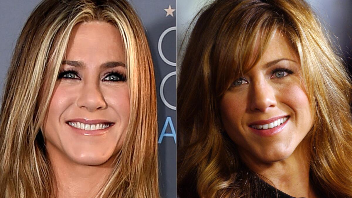 Jennifer Aniston in 2016, left, and 2004. People dubbed her its most beautiful woman in both years.