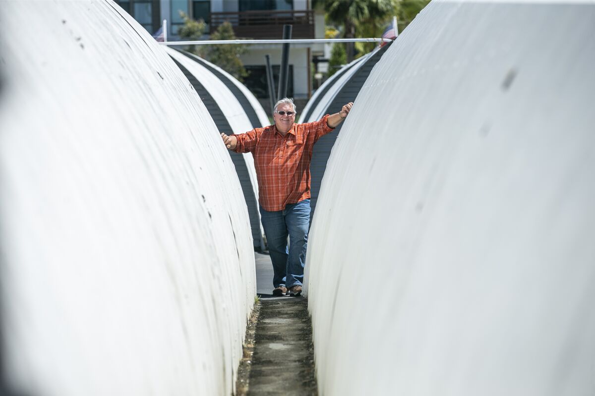 Bruce Bear hopes to use Quonset huts on the former site of the Santa Ana Army Air Base in Costa Mesa as canvasses for murals.