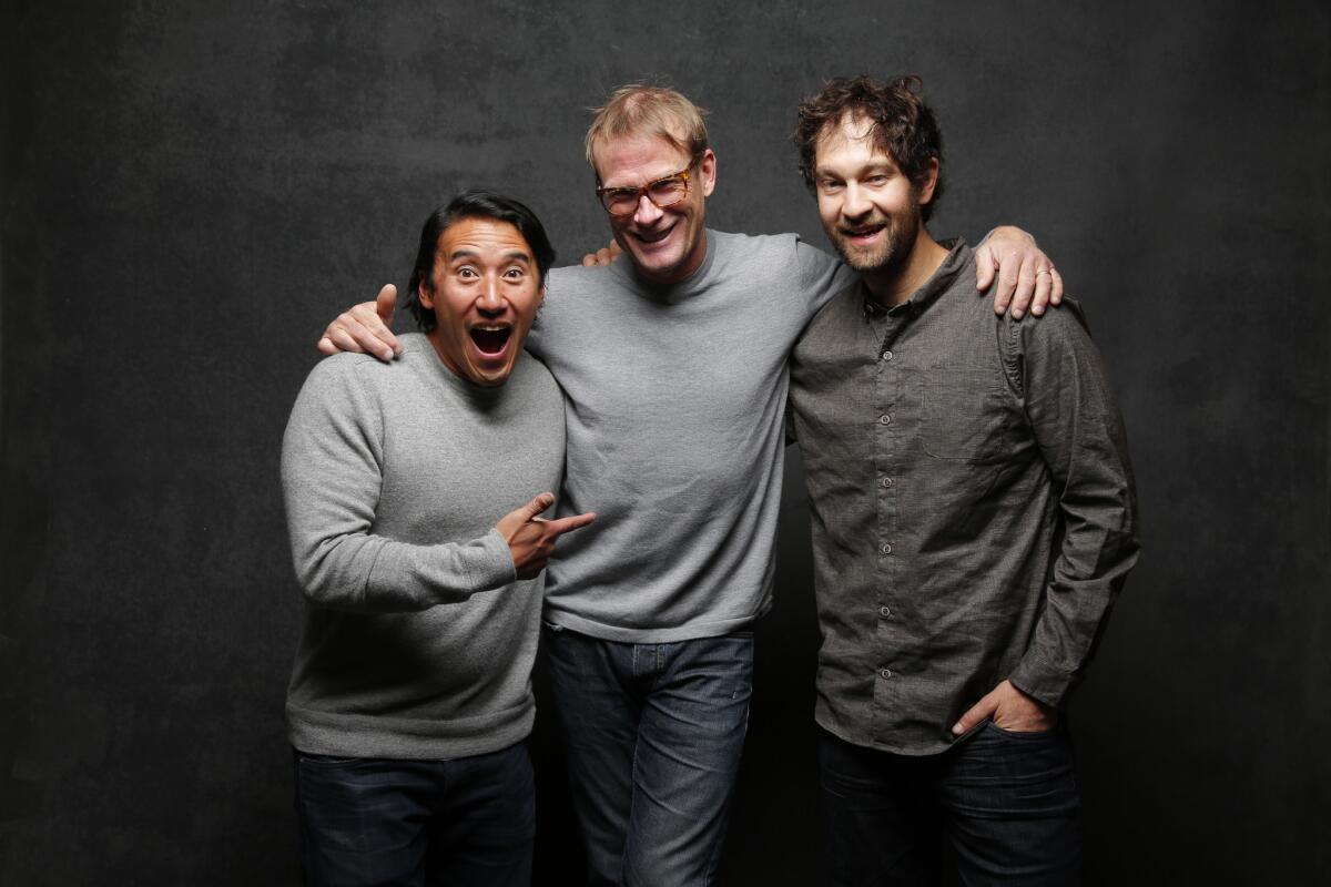 Climbing stars Jimmy Chin, left, Conrad Anker and Renan Ozturk appear in the documentary film "Meru."