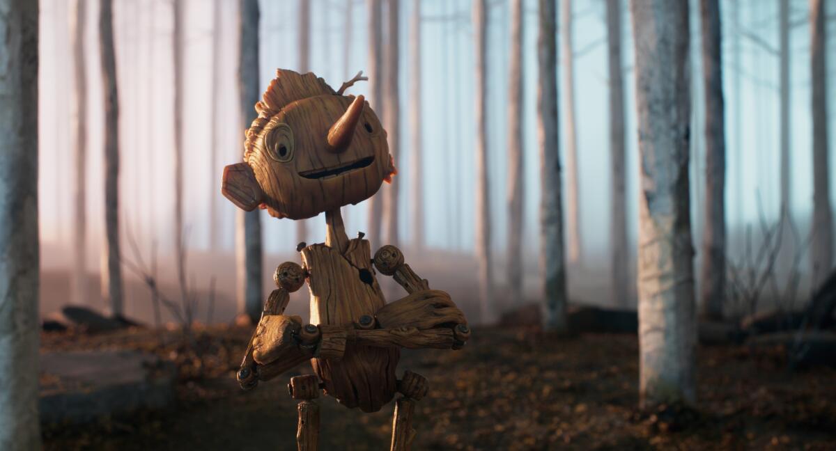 a wooden boy in the woods