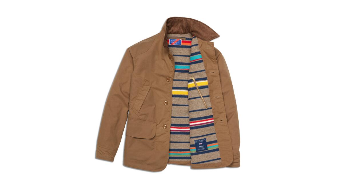 Best Made Co. waxed cotton Cruiser jacket with Pendleton Woolen Mills blanket lining, $598 at Best Made Company in Los Angeles, bestmadeco.com.