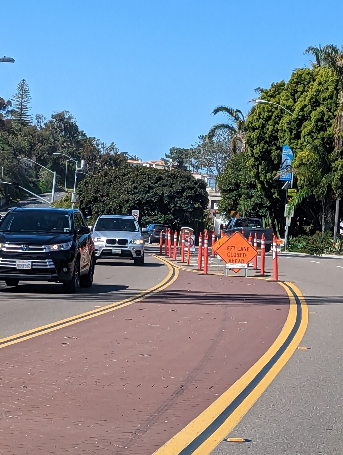 Traffic to Hillside Drive from Torrey Pines Road is being diverted onto Amalfi Street.