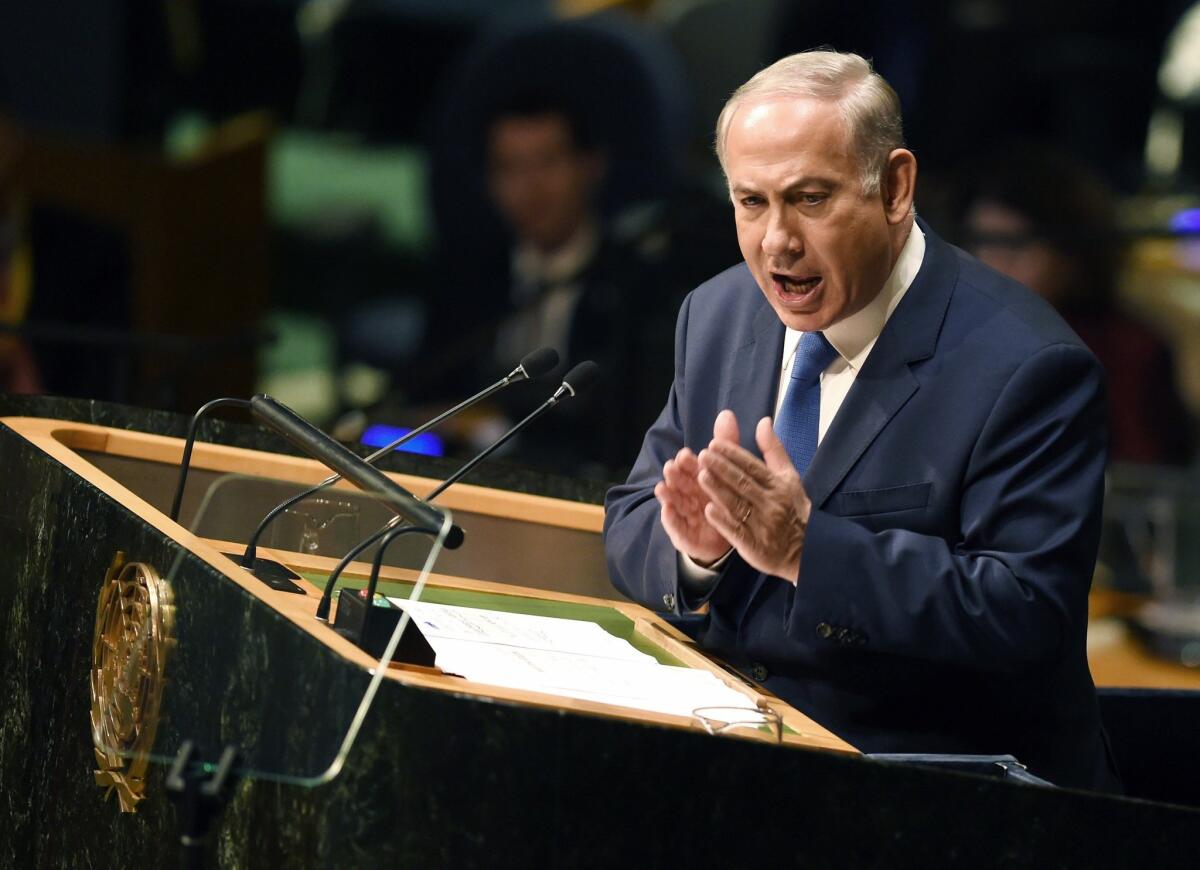 Israeli Prime Minister Benjamin Netanyahu speaks during the 70th session of the United Nations General Assembly in New York on Oct. 1.