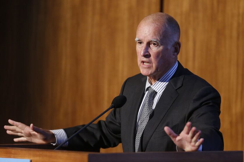 Gov. Jerry Brown speaks at the Carbon Neutrality Initiative at UC San Diego in October. Brown will be in Paris this week for the global climate change summit.