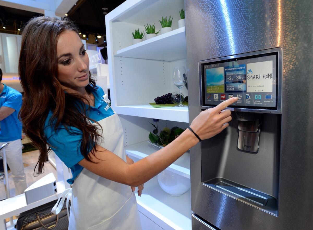 A smart refrigerator by Samsung is on display at the 2014 Consumer Electronics Show.
