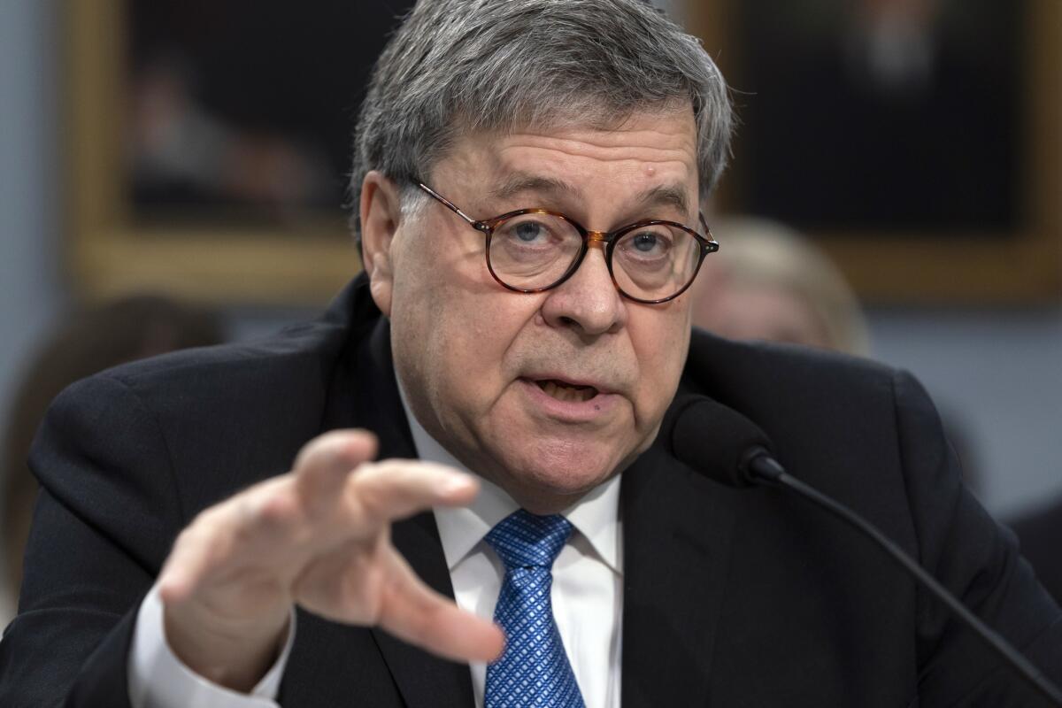 Atty. Gen. William Barr appears before a House Appropriations subcommittee on April 9.