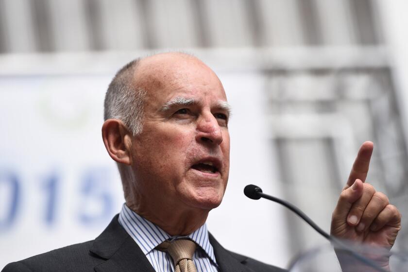 Gov. Jerry Brown speaks at an Oct. 15 event aimed at accelerating the continued adoption of plug-in electric vehicles in California.