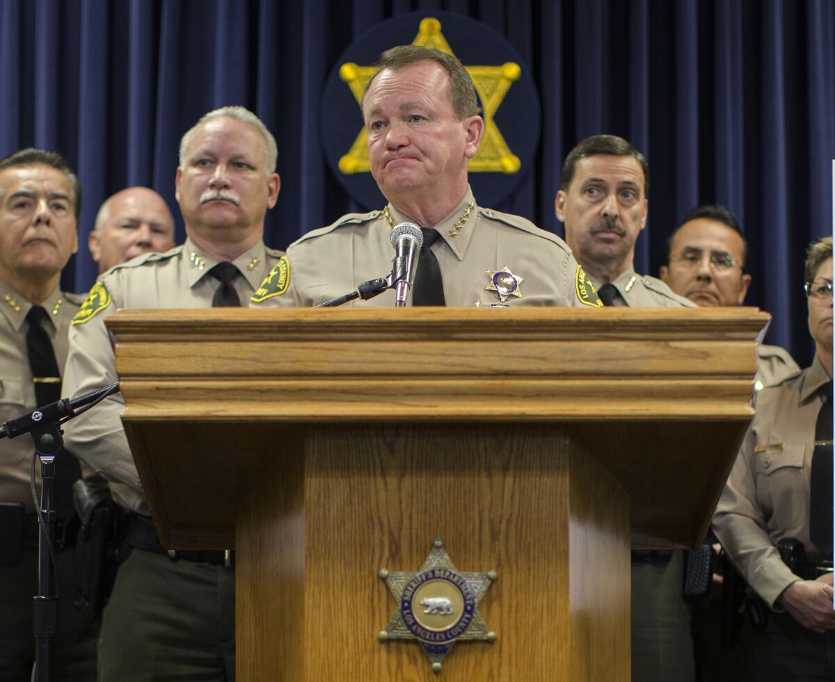 Los Angeles County Sheriff Jim McDonnell discusses last year's crime statistics on Jan. 14 in Monterey Park.