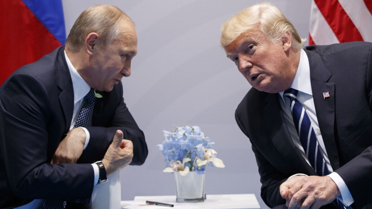 President Trump meets with Russian President Vladimir Putin at the G-20 summit in Hamburg, Germany, on July 7, 2017.