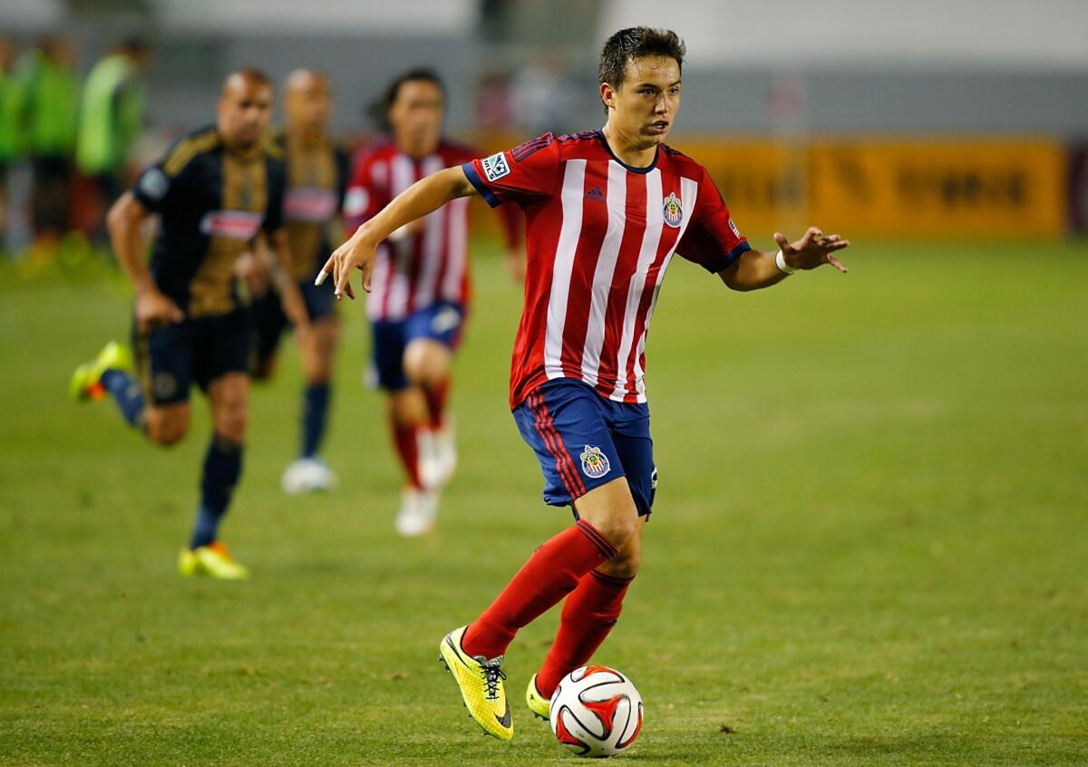 Chivas USA's Erick Torres looks to cross the ball in the second half of a match at StubHub Center on May 31.