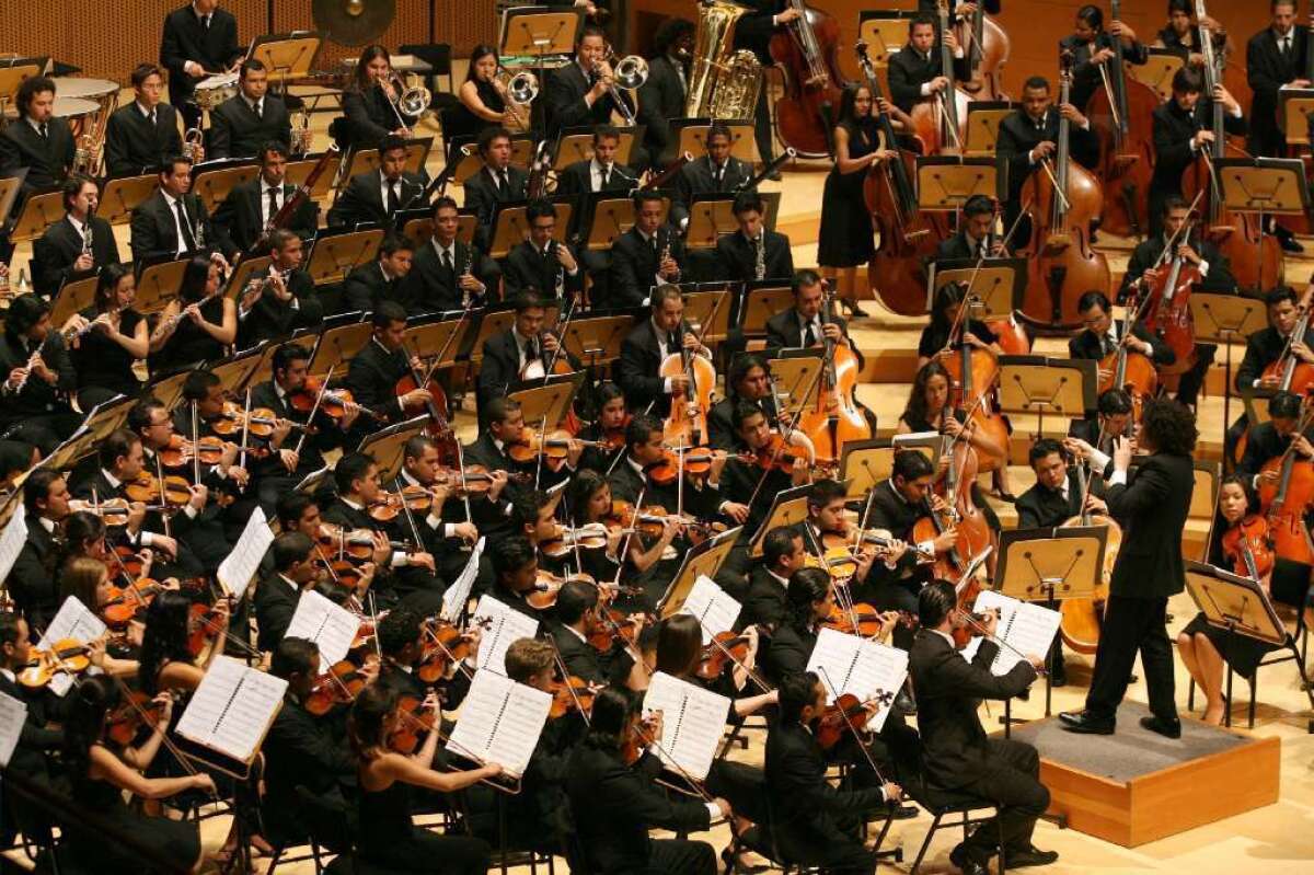 The Simon Bolivar Symphony Orchestra of Venezuela conducted by Gustavo Dudamel at Walt Disney Concert Hall in 2007, when it was still called the Simon Bolivar Youth Orchestra.