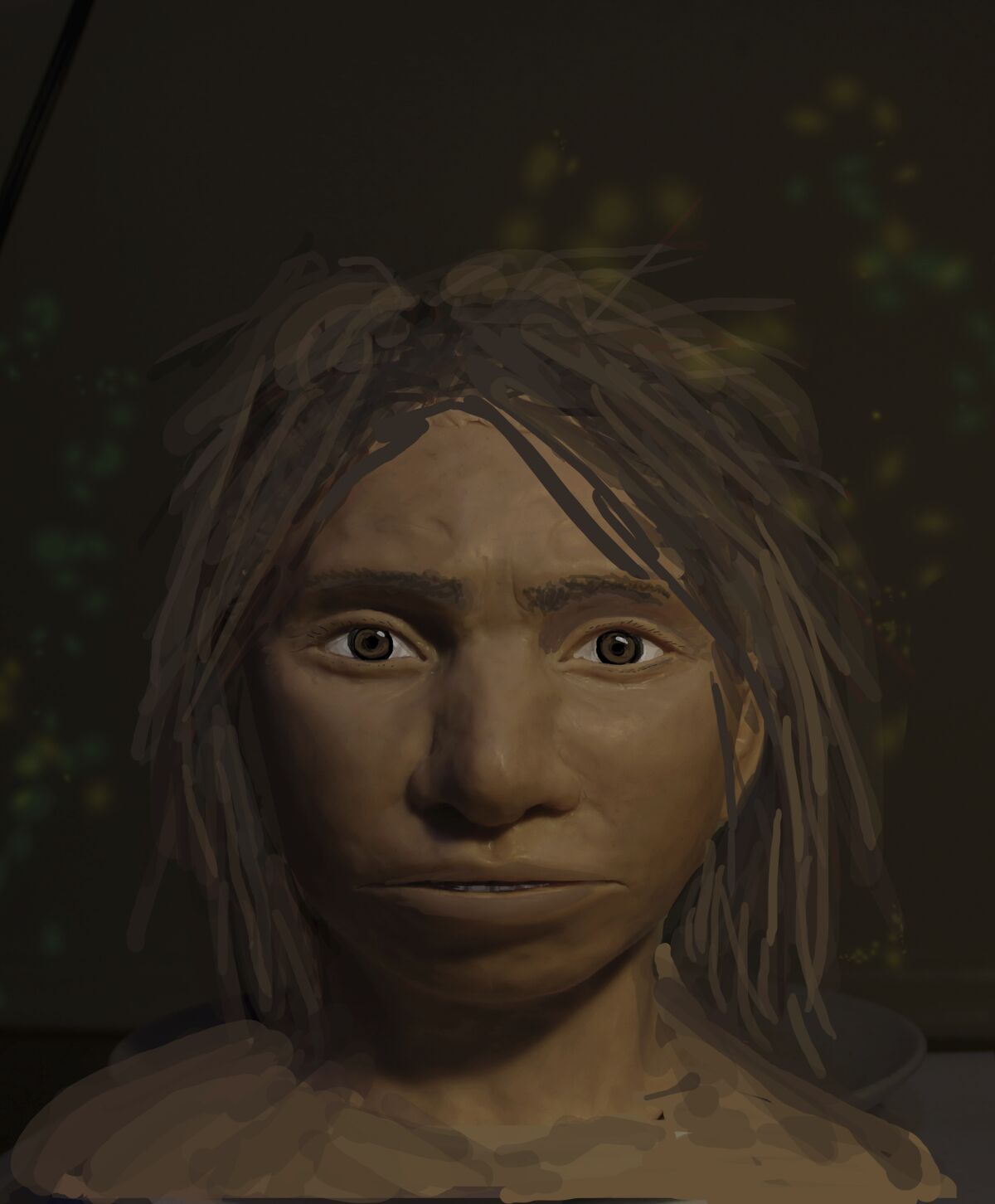 This preliminary portrait of a young Denisovan girl is based on DNA maps created by the research team. There's no way to know how accurate the representation of her skin and hair are, scientists say.