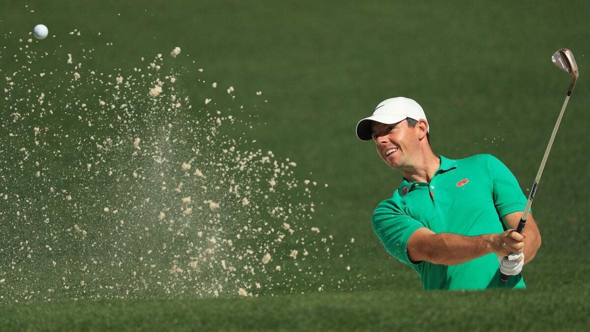 Rory McIlroy plays a shot during a Masters practice round at Augusta National on Wednesday.