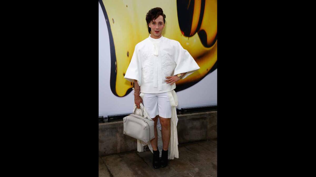 Johnny Weir wears summer whites to the 2015 Fragrance Foundation Awards.